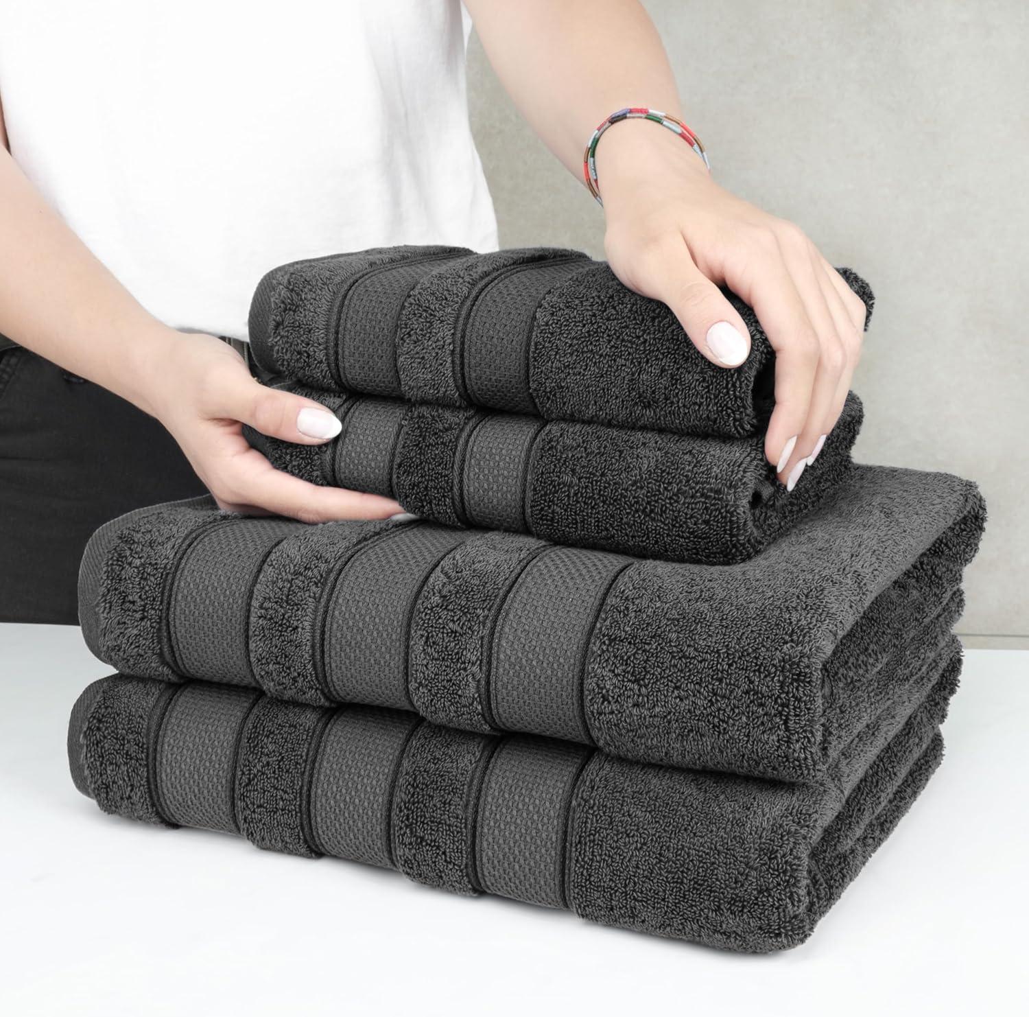 imageAmerican Soft Linen Salem Turkish Bath Towel Set 100 Cotton 600 GSM 6 Piece Towels for Bathroom 2 Bath Towels 2 Hand Towels 2 Washcloths WhiteDark Gray