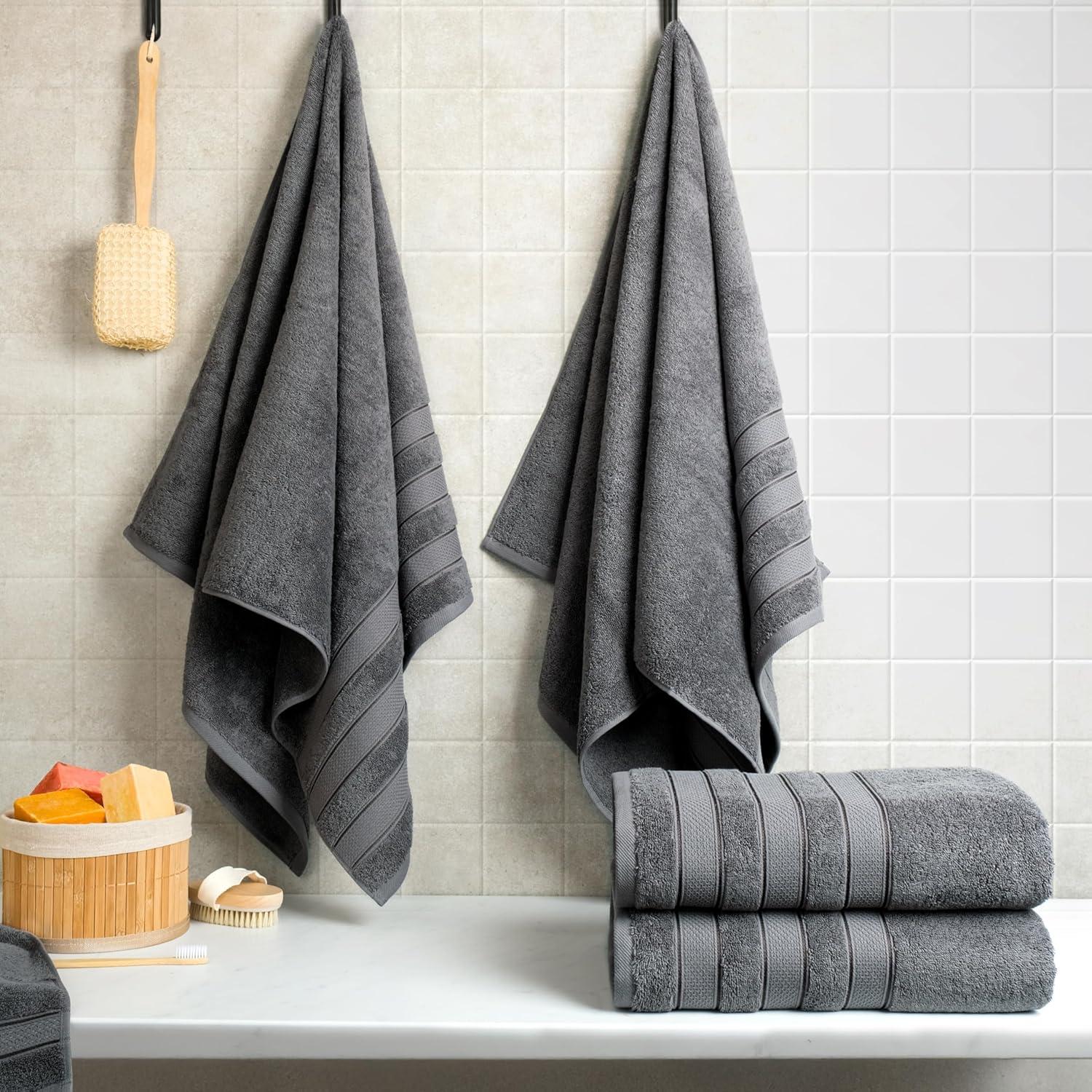 imageAmerican Soft Linen Salem Turkish Bath Towel Set 100 Cotton 600 GSM 6 Piece Towels for Bathroom 2 Bath Towels 2 Hand Towels 2 Washcloths WhiteDark Gray