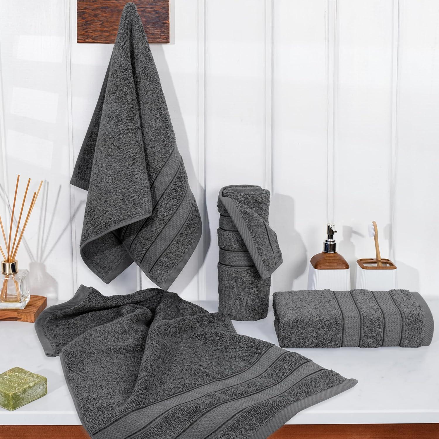 imageAmerican Soft Linen Salem Turkish Bath Towel Set 100 Cotton 600 GSM 6 Piece Towels for Bathroom 2 Bath Towels 2 Hand Towels 2 Washcloths WhiteDark Gray