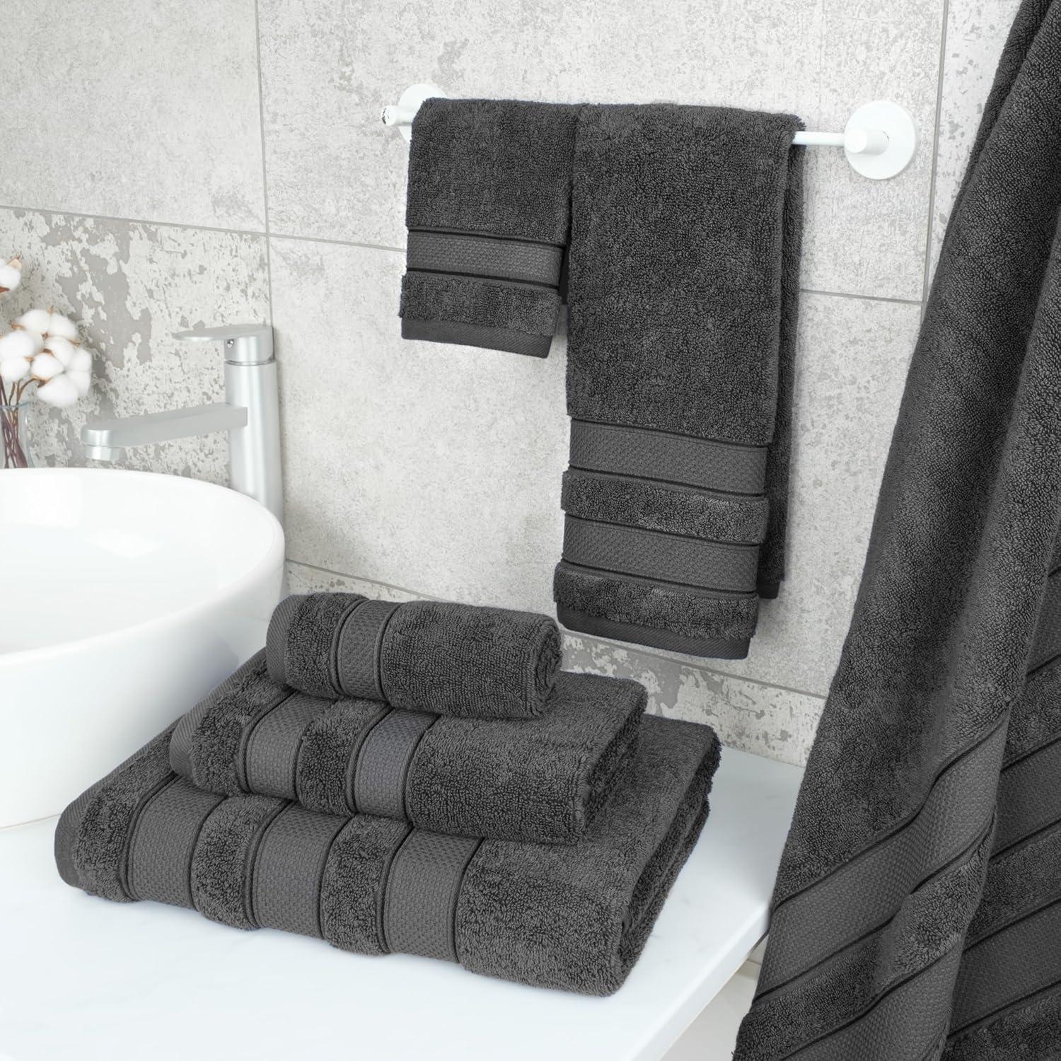 imageAmerican Soft Linen Salem Turkish Bath Towel Set 100 Cotton 600 GSM 6 Piece Towels for Bathroom 2 Bath Towels 2 Hand Towels 2 Washcloths WhiteDark Gray