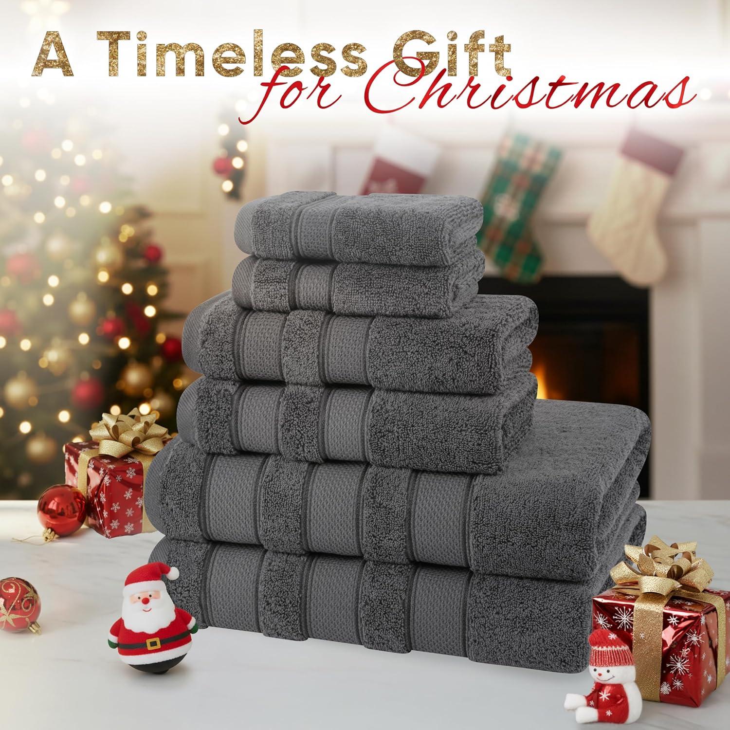 imageAmerican Soft Linen Salem Turkish Bath Towel Set 100 Cotton 600 GSM 6 Piece Towels for Bathroom 2 Bath Towels 2 Hand Towels 2 Washcloths WhiteDark Gray