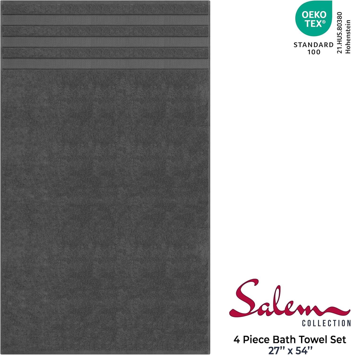imageAmerican Soft Linen Salem Turkish Bath Towel Set 100 Cotton 600 GSM 6 Piece Towels for Bathroom 2 Bath Towels 2 Hand Towels 2 Washcloths WhiteDark Gray