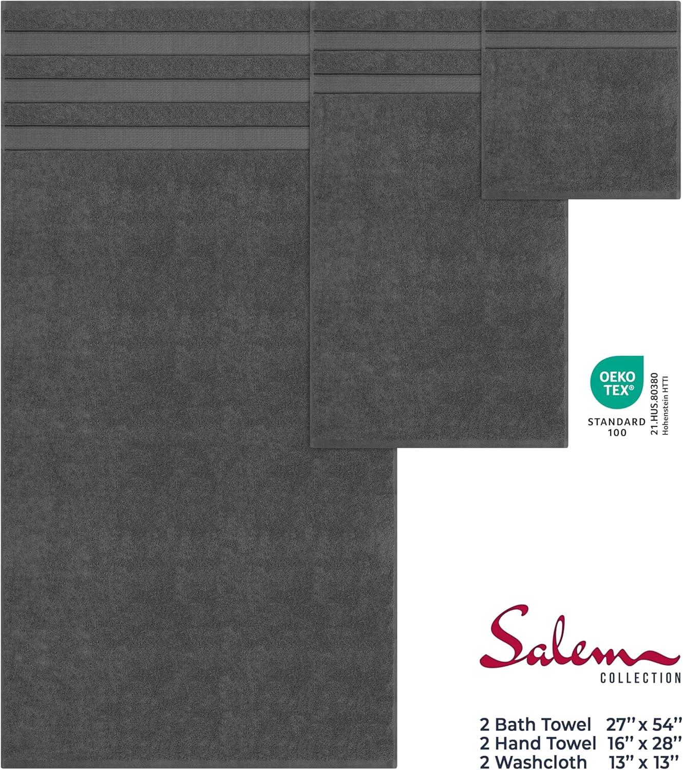 imageAmerican Soft Linen Salem Turkish Bath Towel Set 100 Cotton 600 GSM 6 Piece Towels for Bathroom 2 Bath Towels 2 Hand Towels 2 Washcloths WhiteDark Gray