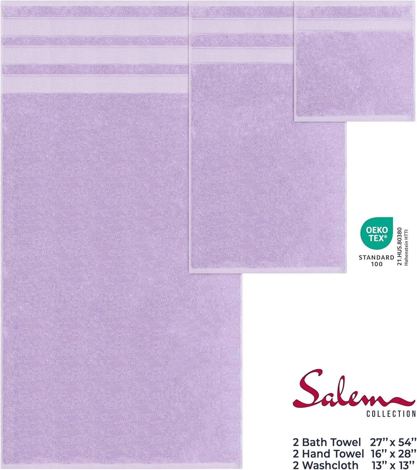 imageAmerican Soft Linen Salem Turkish Bath Towel Set 100 Cotton 600 GSM 6 Piece Towels for Bathroom 2 Bath Towels 2 Hand Towels 2 Washcloths WhiteLilac