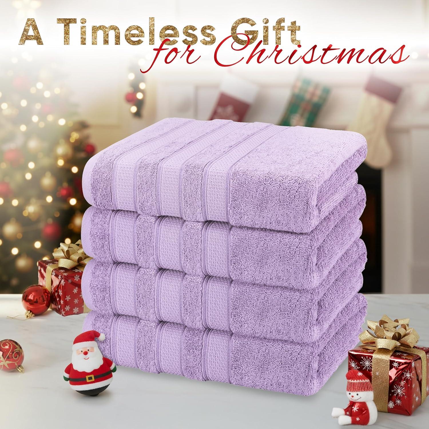 imageAmerican Soft Linen Salem Turkish Bath Towel Set 100 Cotton 600 GSM 6 Piece Towels for Bathroom 2 Bath Towels 2 Hand Towels 2 Washcloths WhiteLilac