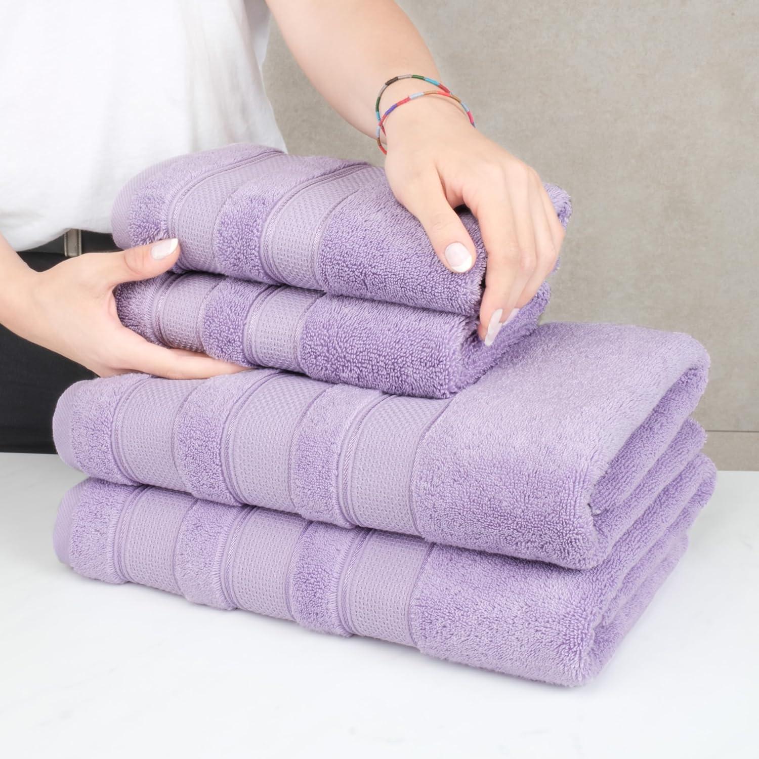 imageAmerican Soft Linen Salem Turkish Bath Towel Set 100 Cotton 600 GSM 6 Piece Towels for Bathroom 2 Bath Towels 2 Hand Towels 2 Washcloths WhiteLilac