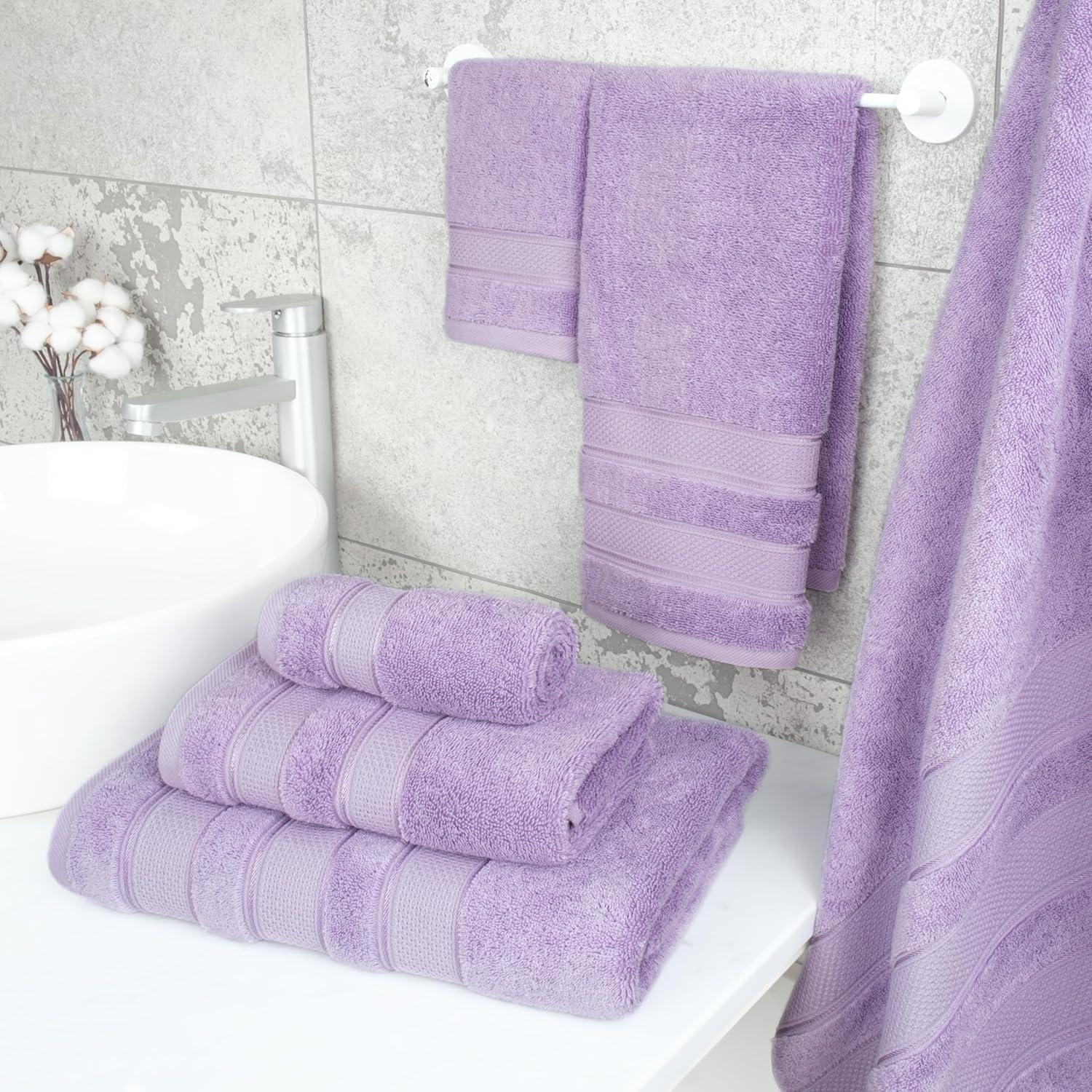 imageAmerican Soft Linen Salem Turkish Bath Towel Set 100 Cotton 600 GSM 6 Piece Towels for Bathroom 2 Bath Towels 2 Hand Towels 2 Washcloths WhiteLilac