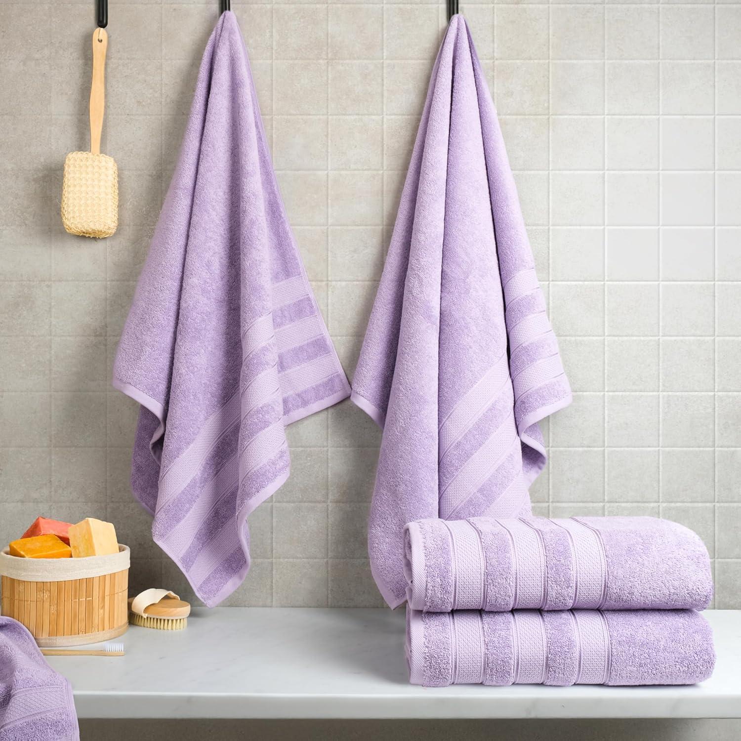 imageAmerican Soft Linen Salem Turkish Bath Towel Set 100 Cotton 600 GSM 6 Piece Towels for Bathroom 2 Bath Towels 2 Hand Towels 2 Washcloths WhiteLilac
