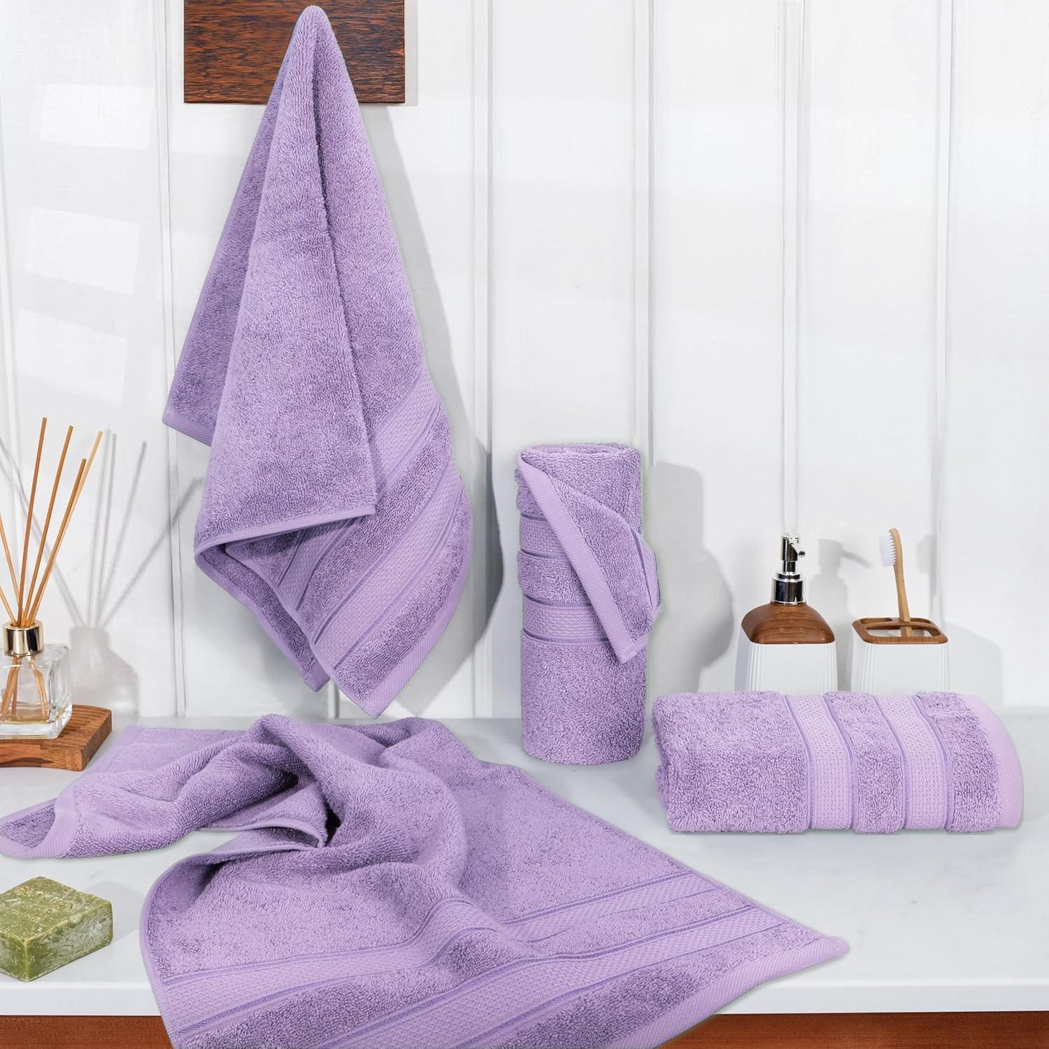 imageAmerican Soft Linen Salem Turkish Bath Towel Set 100 Cotton 600 GSM 6 Piece Towels for Bathroom 2 Bath Towels 2 Hand Towels 2 Washcloths WhiteLilac
