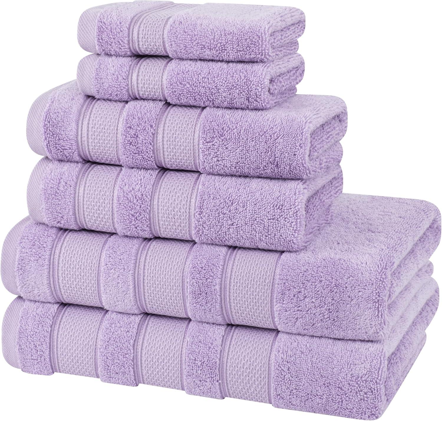 imageAmerican Soft Linen Salem Turkish Bath Towel Set 100 Cotton 600 GSM 6 Piece Towels for Bathroom 2 Bath Towels 2 Hand Towels 2 Washcloths WhiteLilac