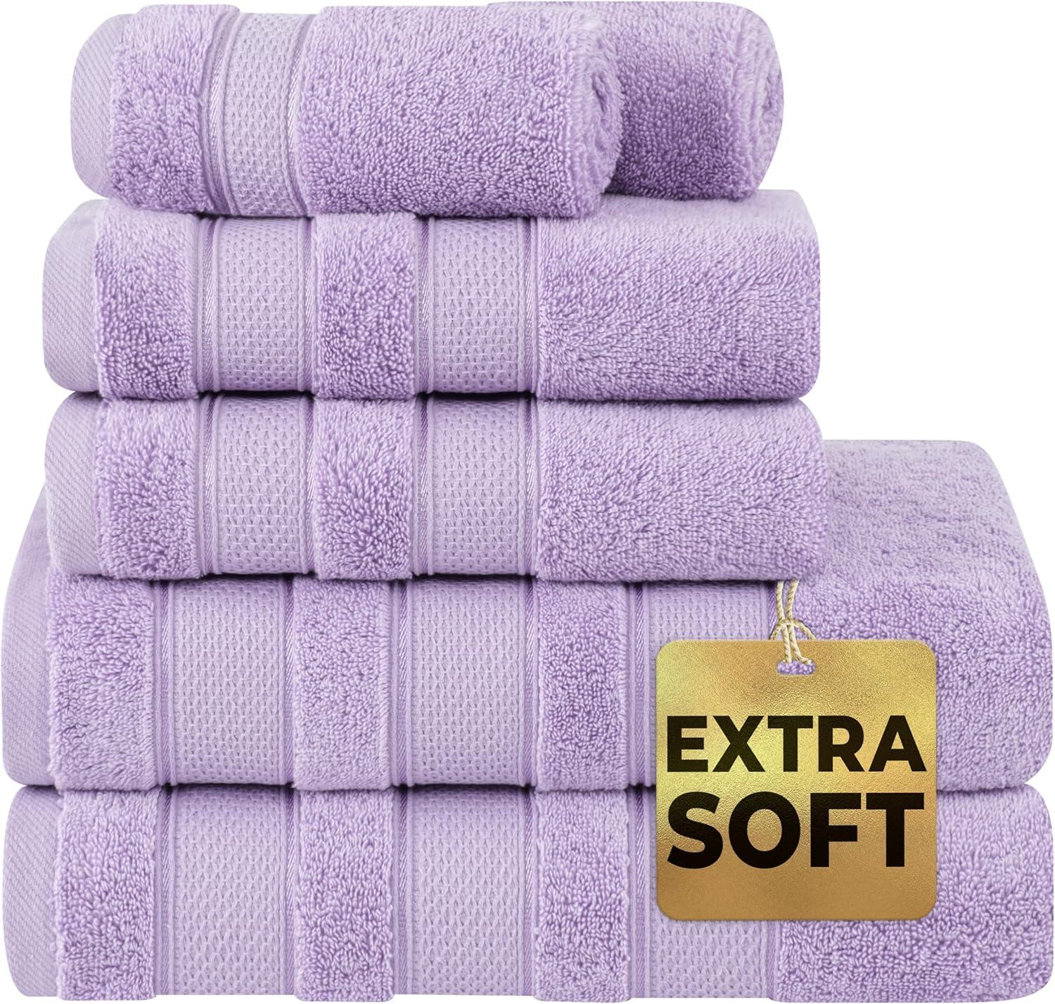 imageAmerican Soft Linen Salem Turkish Bath Towel Set 100 Cotton 600 GSM 6 Piece Towels for Bathroom 2 Bath Towels 2 Hand Towels 2 Washcloths WhiteLilac