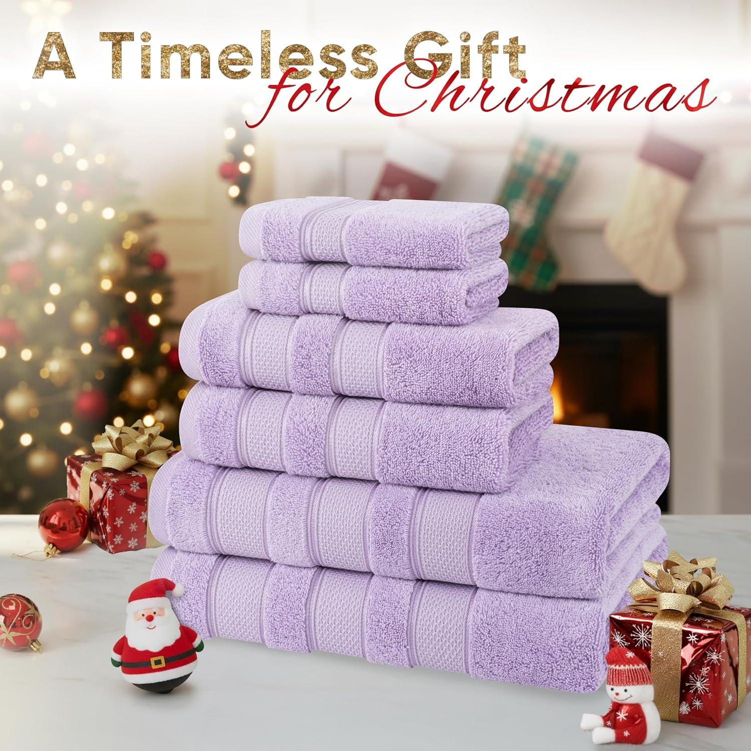 imageAmerican Soft Linen Salem Turkish Bath Towel Set 100 Cotton 600 GSM 6 Piece Towels for Bathroom 2 Bath Towels 2 Hand Towels 2 Washcloths WhiteLilac
