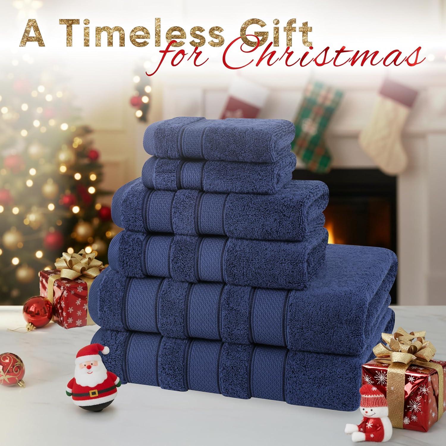 imageAmerican Soft Linen Salem Turkish Bath Towel Set 100 Cotton 600 GSM 6 Piece Towels for Bathroom 2 Bath Towels 2 Hand Towels 2 Washcloths WhiteNavy Blue