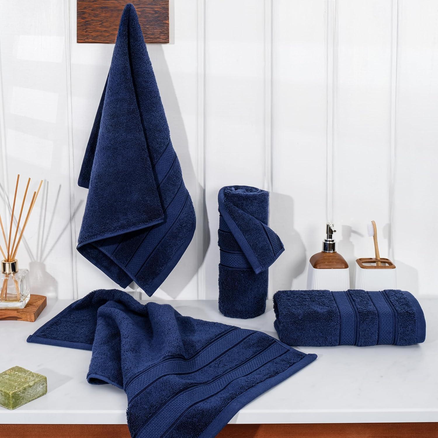 imageAmerican Soft Linen Salem Turkish Bath Towel Set 100 Cotton 600 GSM 6 Piece Towels for Bathroom 2 Bath Towels 2 Hand Towels 2 Washcloths WhiteNavy Blue