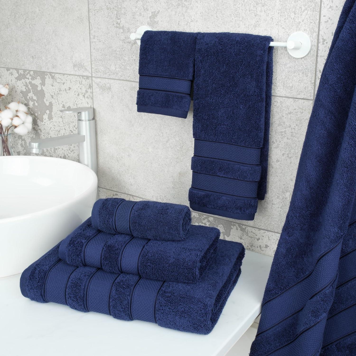 imageAmerican Soft Linen Salem Turkish Bath Towel Set 100 Cotton 600 GSM 6 Piece Towels for Bathroom 2 Bath Towels 2 Hand Towels 2 Washcloths WhiteNavy Blue