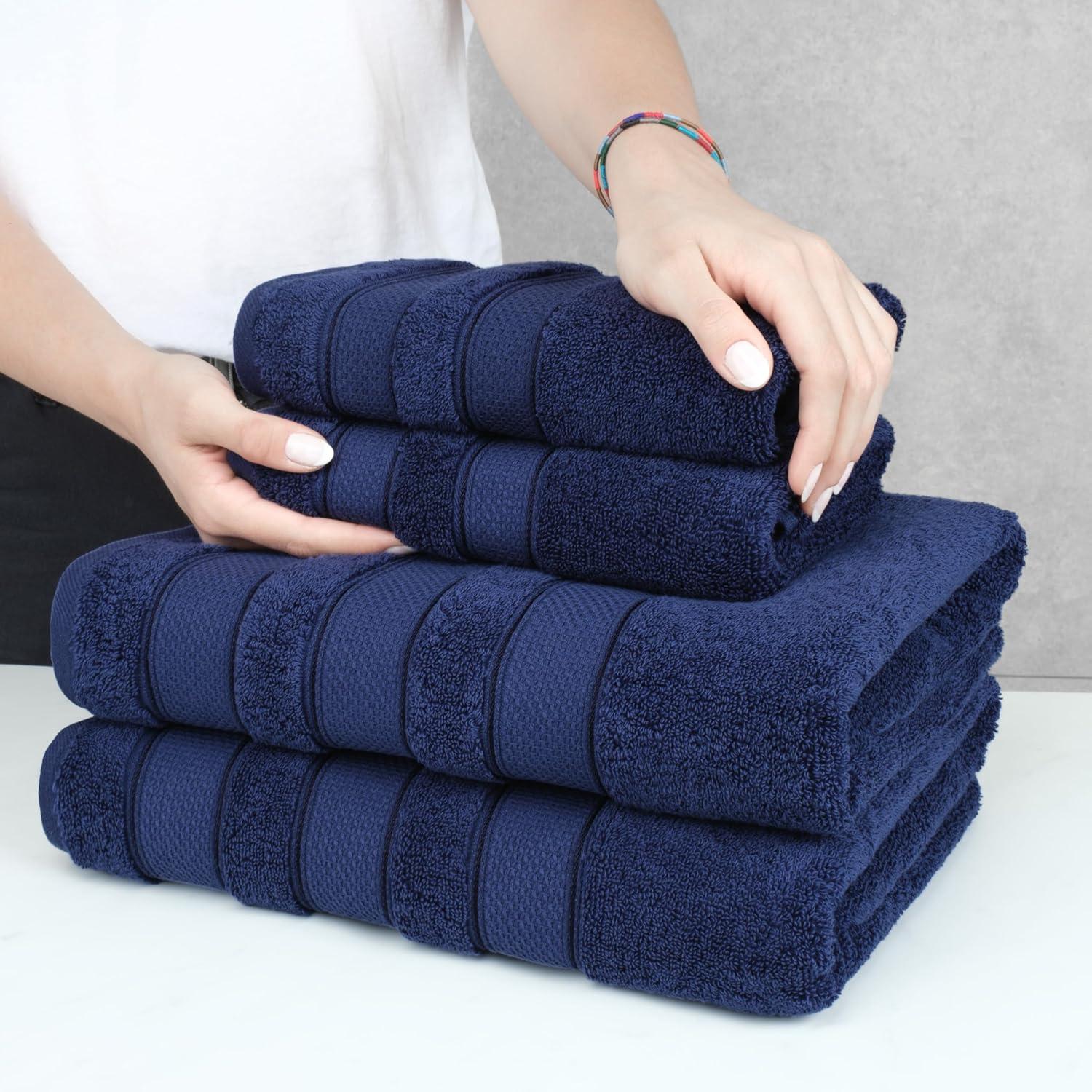 imageAmerican Soft Linen Salem Turkish Bath Towel Set 100 Cotton 600 GSM 6 Piece Towels for Bathroom 2 Bath Towels 2 Hand Towels 2 Washcloths WhiteNavy Blue