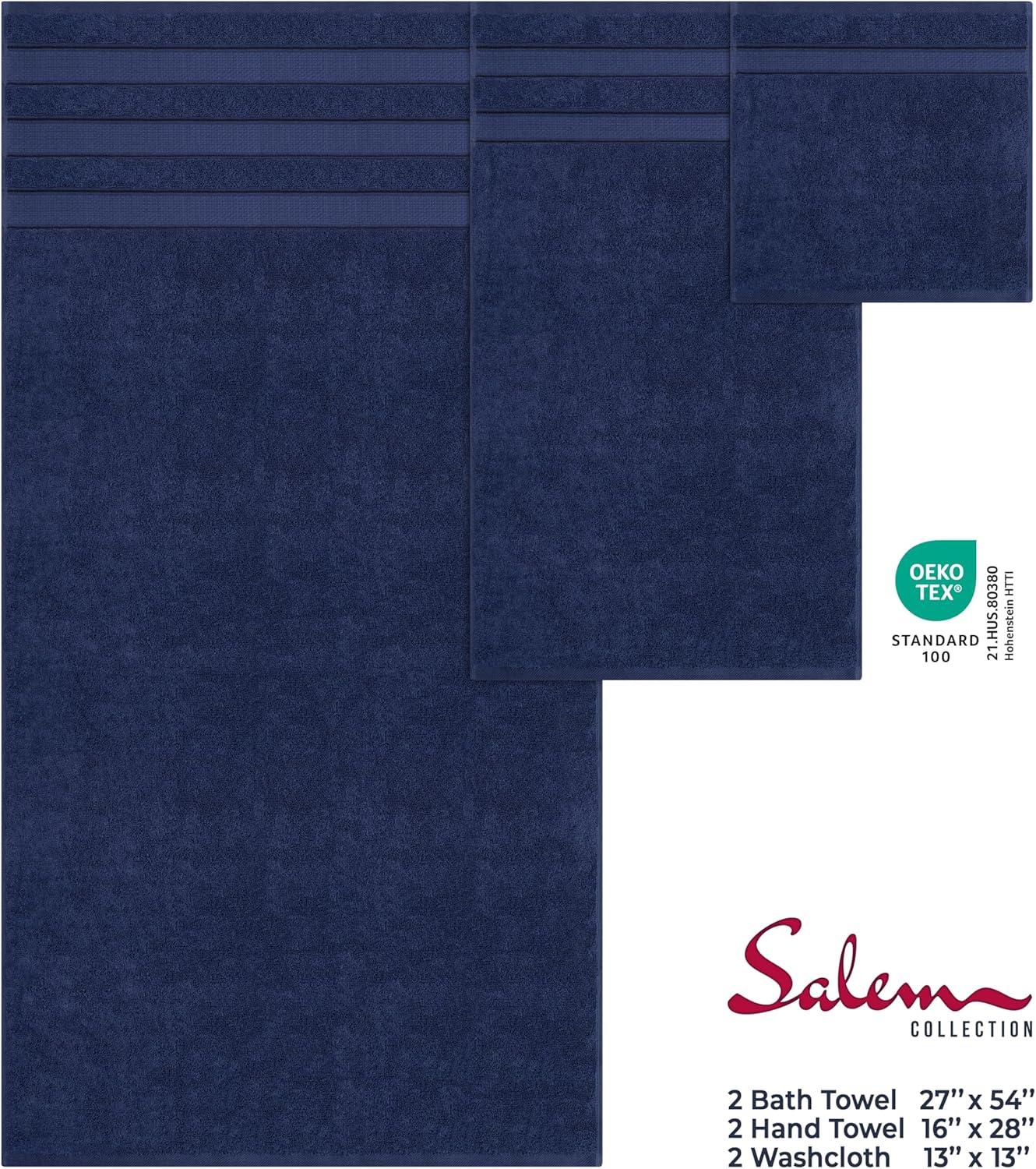 imageAmerican Soft Linen Salem Turkish Bath Towel Set 100 Cotton 600 GSM 6 Piece Towels for Bathroom 2 Bath Towels 2 Hand Towels 2 Washcloths WhiteNavy Blue