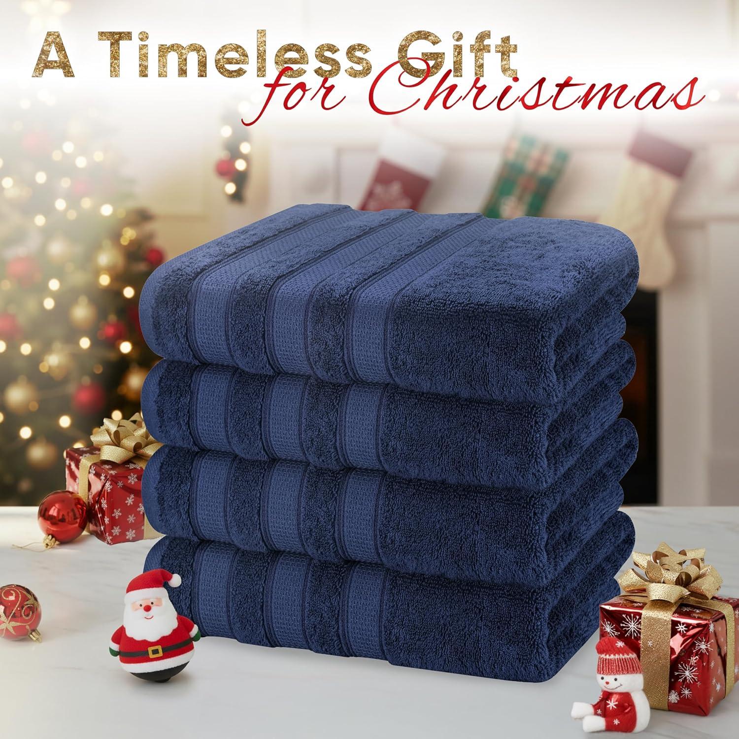 imageAmerican Soft Linen Salem Turkish Bath Towel Set 100 Cotton 600 GSM 6 Piece Towels for Bathroom 2 Bath Towels 2 Hand Towels 2 Washcloths WhiteNavy Blue