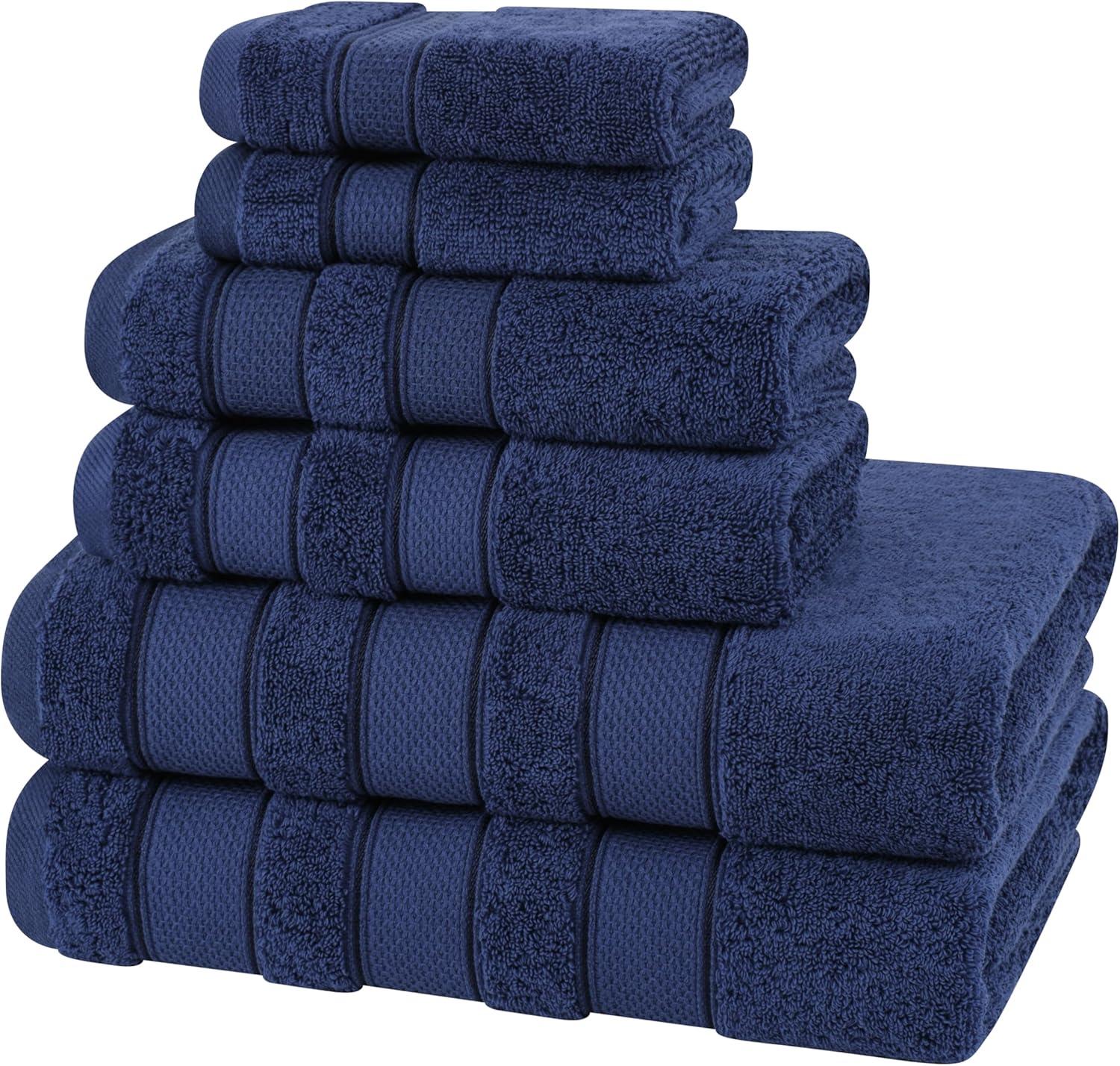 imageAmerican Soft Linen Salem Turkish Bath Towel Set 100 Cotton 600 GSM 6 Piece Towels for Bathroom 2 Bath Towels 2 Hand Towels 2 Washcloths WhiteNavy Blue