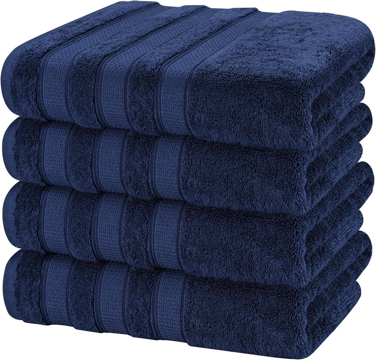 imageAmerican Soft Linen Salem Turkish Bath Towel Set 100 Cotton 600 GSM 6 Piece Towels for Bathroom 2 Bath Towels 2 Hand Towels 2 Washcloths WhiteNavy Blue