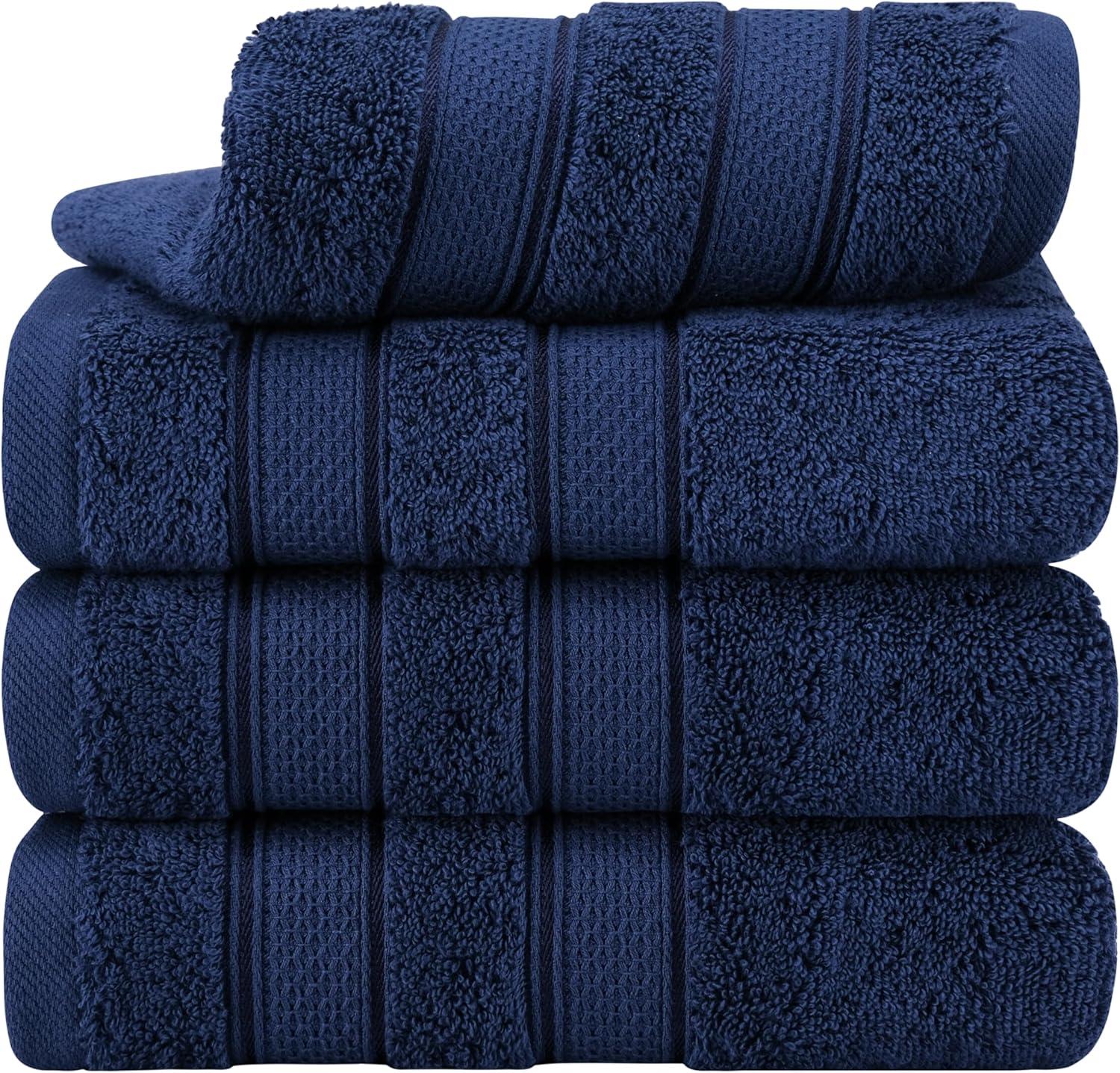 imageAmerican Soft Linen Salem Turkish Bath Towel Set 100 Cotton 600 GSM 6 Piece Towels for Bathroom 2 Bath Towels 2 Hand Towels 2 Washcloths WhiteNavy Blue