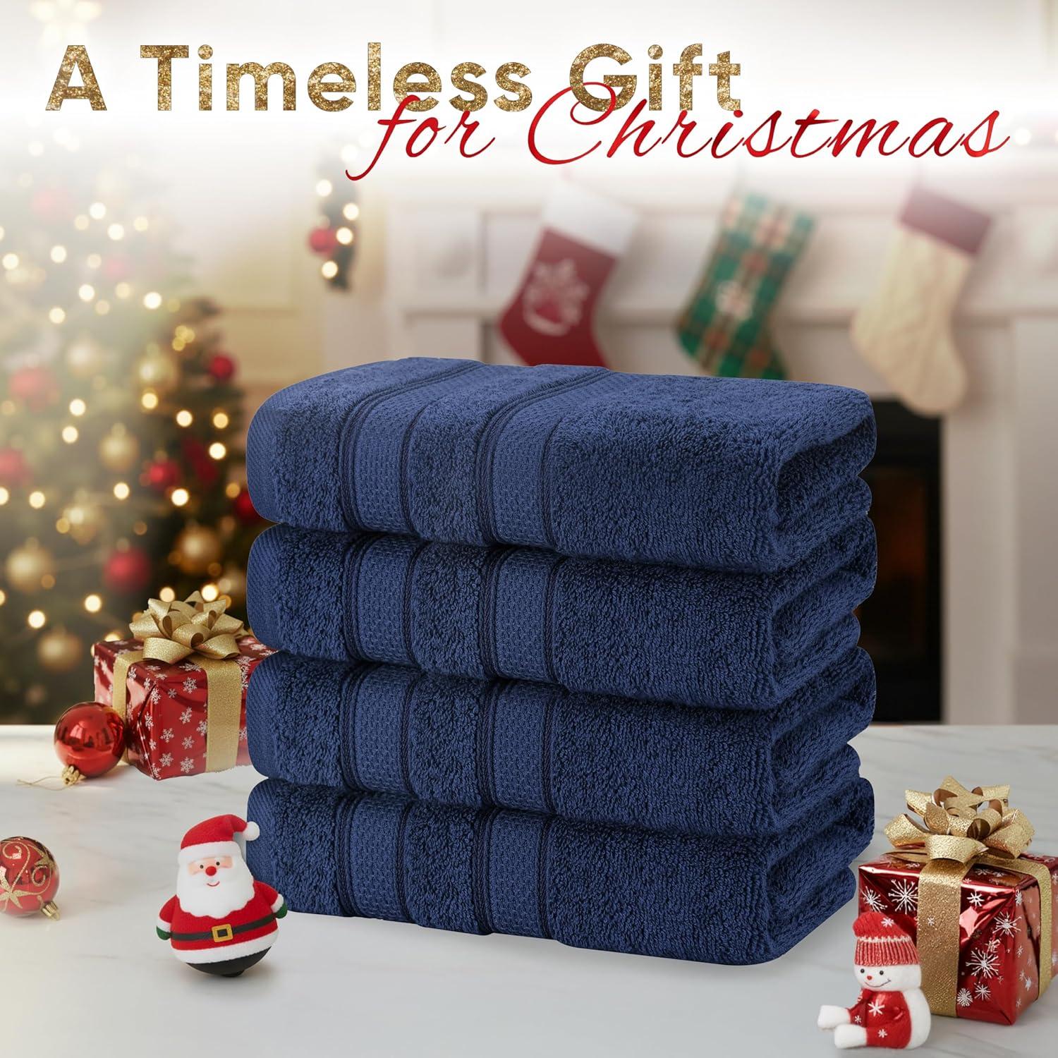 imageAmerican Soft Linen Salem Turkish Bath Towel Set 100 Cotton 600 GSM 6 Piece Towels for Bathroom 2 Bath Towels 2 Hand Towels 2 Washcloths WhiteNavy Blue