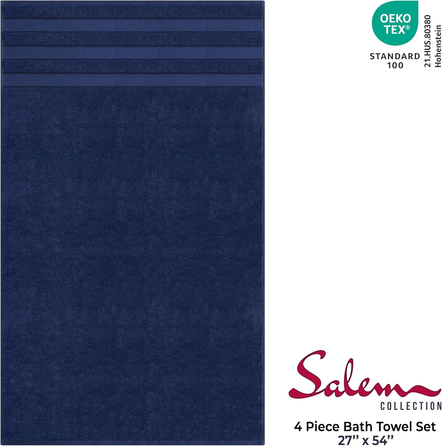 imageAmerican Soft Linen Salem Turkish Bath Towel Set 100 Cotton 600 GSM 6 Piece Towels for Bathroom 2 Bath Towels 2 Hand Towels 2 Washcloths WhiteNavy Blue
