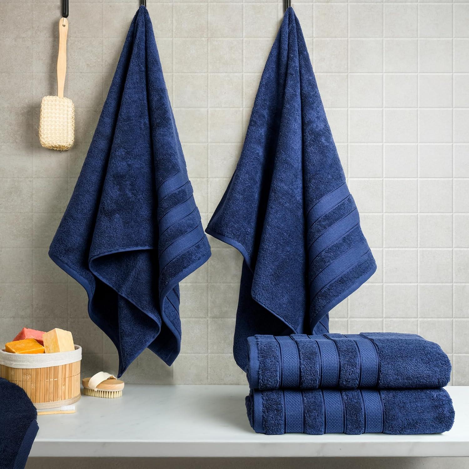 imageAmerican Soft Linen Salem Turkish Bath Towel Set 100 Cotton 600 GSM 6 Piece Towels for Bathroom 2 Bath Towels 2 Hand Towels 2 Washcloths WhiteNavy Blue