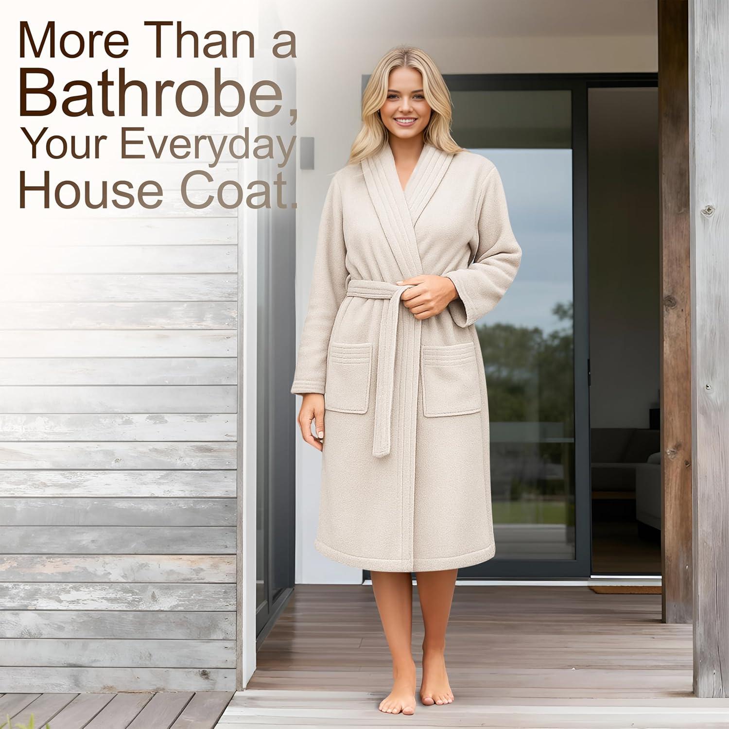 imageAmerican Soft Linen Womens Fleece Bathrobe Luxury Soft Plush Robe for Women Cozy Spa Quality Adult Bathroom Lounge RobeBeige