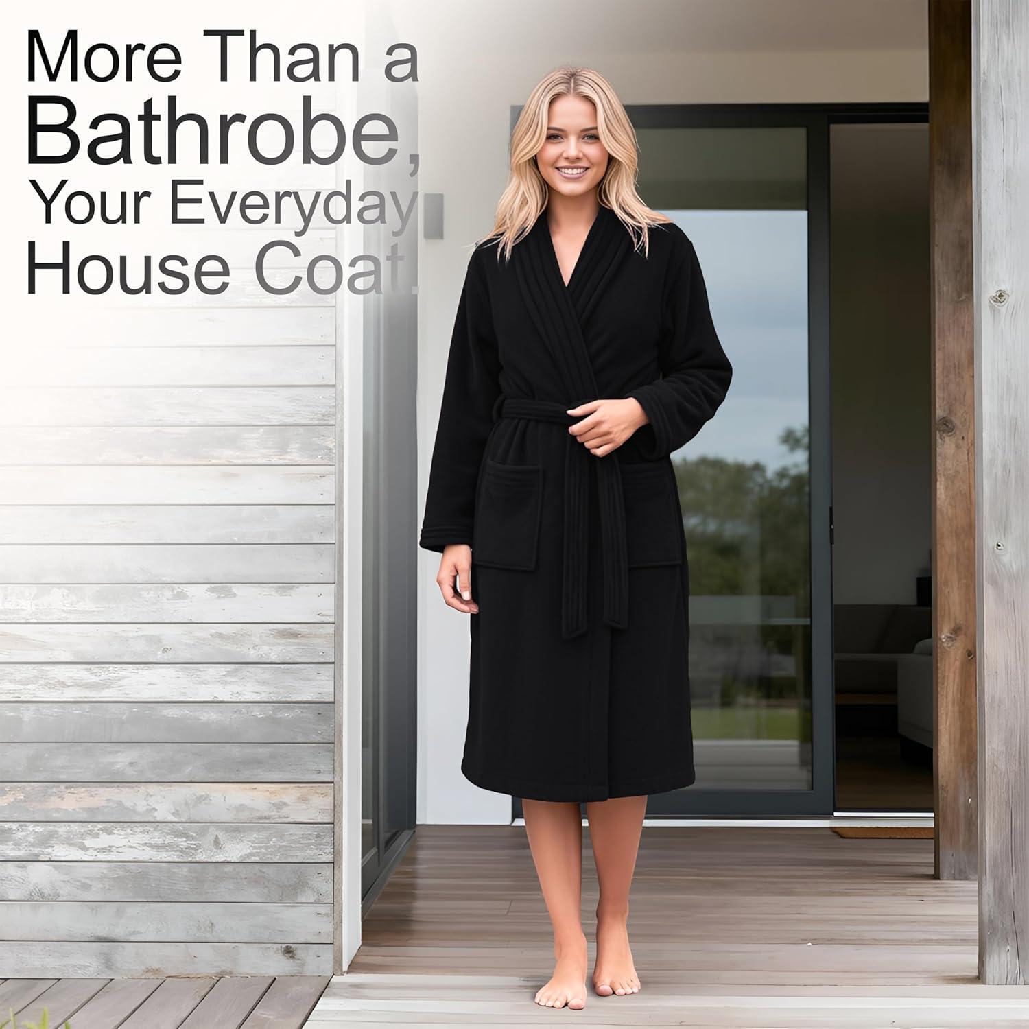 imageAmerican Soft Linen Womens Fleece Bathrobe Luxury Soft Plush Robe for Women Cozy Spa Quality Adult Bathroom Lounge RobeBlack