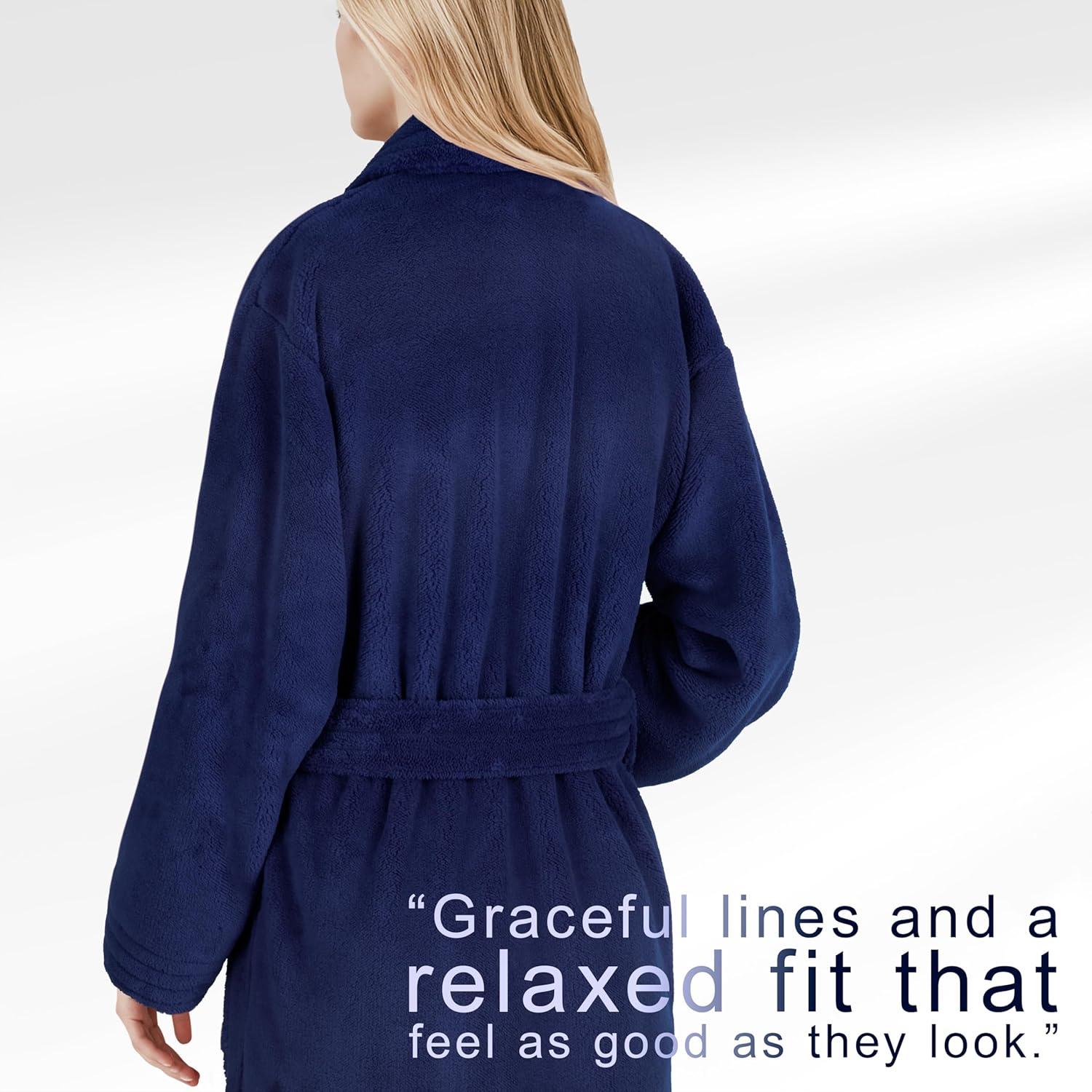 imageAmerican Soft Linen Womens Fleece Bathrobe Luxury Soft Plush Robe for Women Cozy Spa Quality Adult Bathroom Lounge RobeNavy Blue