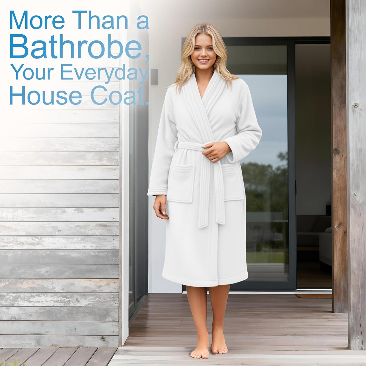imageAmerican Soft Linen Womens Fleece Bathrobe Luxury Soft Plush Robe for Women Cozy Spa Quality Adult Bathroom Lounge RobeWhite