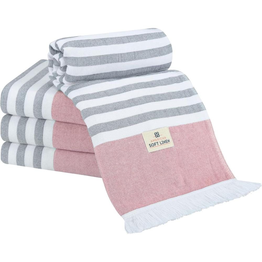 imageAmerican Soft Linen 100 Cotton Turkish Peshtemal Beach Towels 35quotx60quot Size 4 Pack Swim Towels for Beach and Pool Towels BrownRose