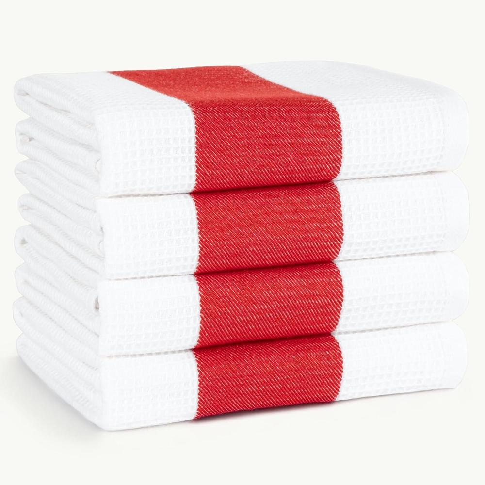 imageAmerican Soft Linen Dish Towels 100 Cotton Dish Cloths for Kitchen 4 Packed Soft Absorbent Quick Dry Kitchen Towels RedRed