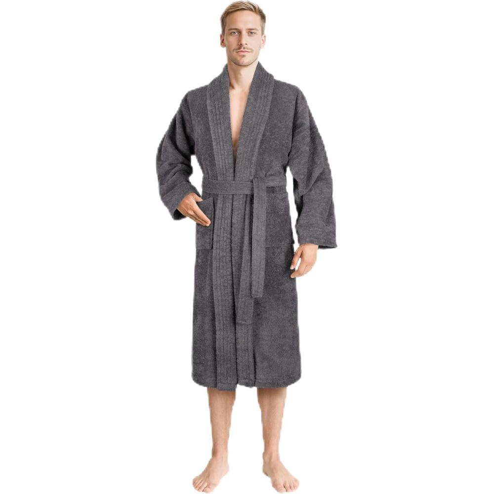 imageAmerican Soft Linen Mens 100 Cotton Terry Bathrobe Soft Absorbent Quick Dry Turkish Robe for MenDark Gray