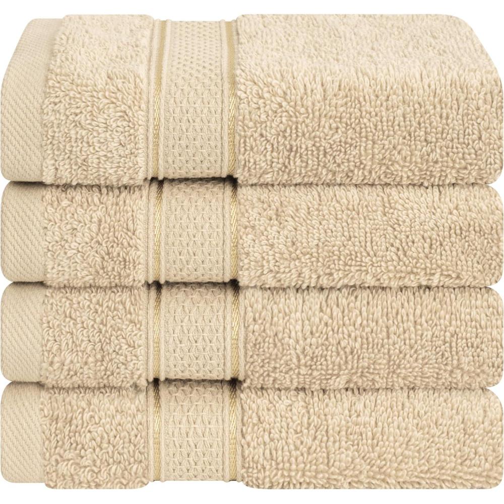 imageAmerican Soft Linen Salem Turkish Bath Towel Set 100 Cotton 600 GSM 6 Piece Towels for Bathroom 2 Bath Towels 2 Hand Towels 2 Washcloths WhiteBeige