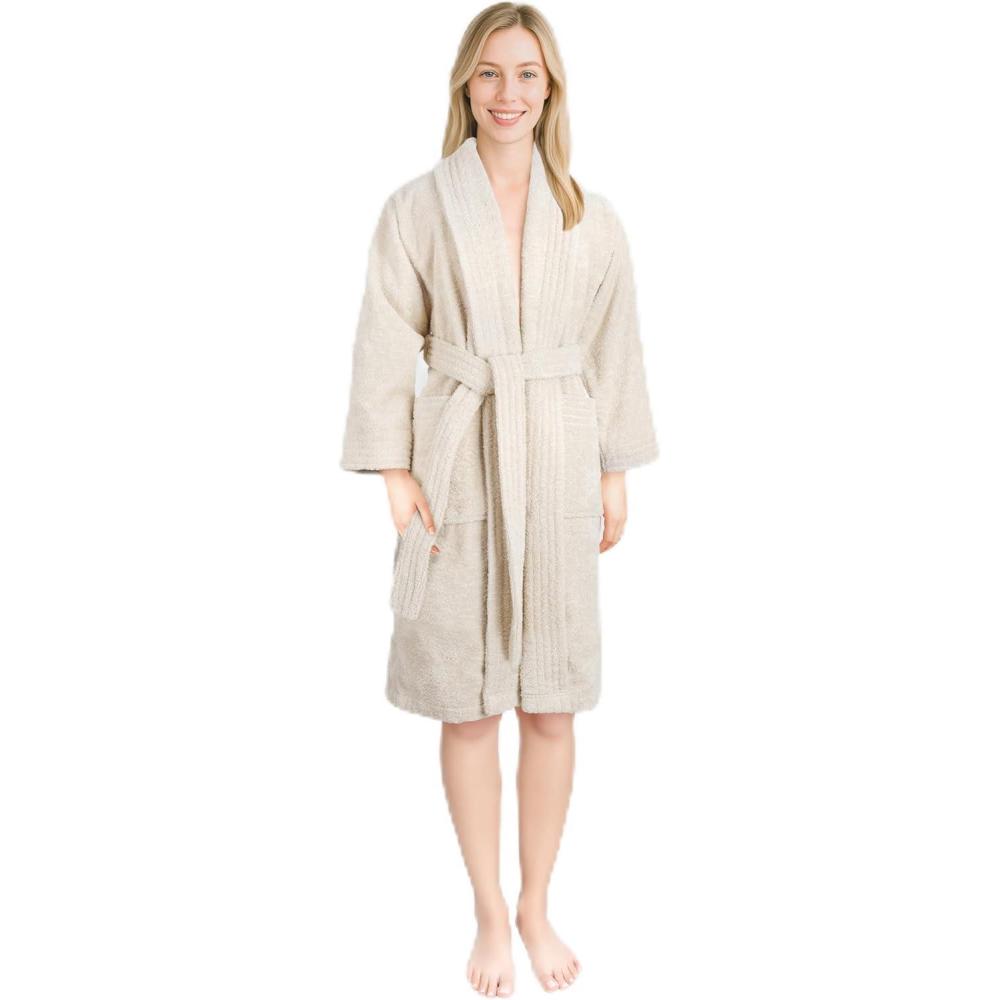 imageAmerican Soft Linen Womens 100 Cotton Terry Bathrobe Soft Absorbent Quick Dry Turkish Robes for Women Quality HousecoatBeige