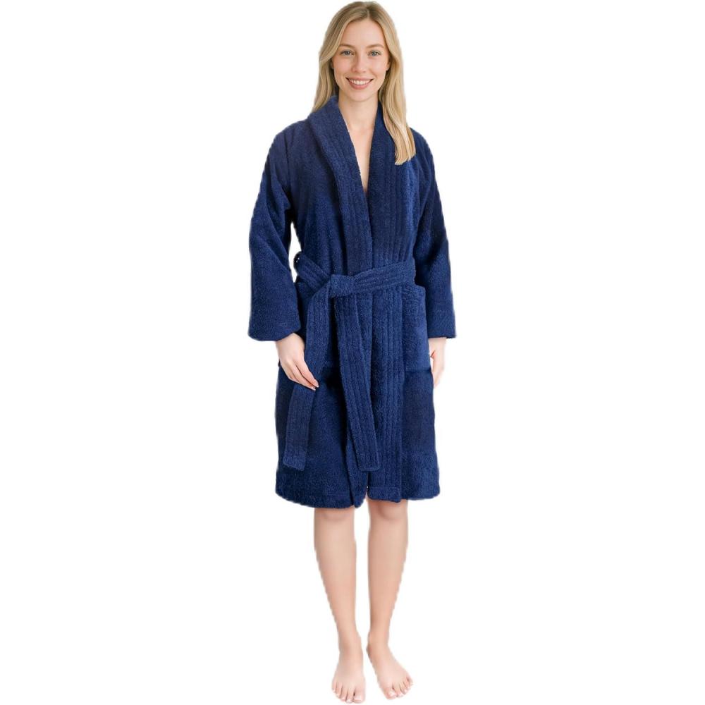 imageAmerican Soft Linen Womens 100 Cotton Terry Bathrobe  Soft Absorbent Quick Dry Turkish Robes for Women Quality HousecoatNavy Blue