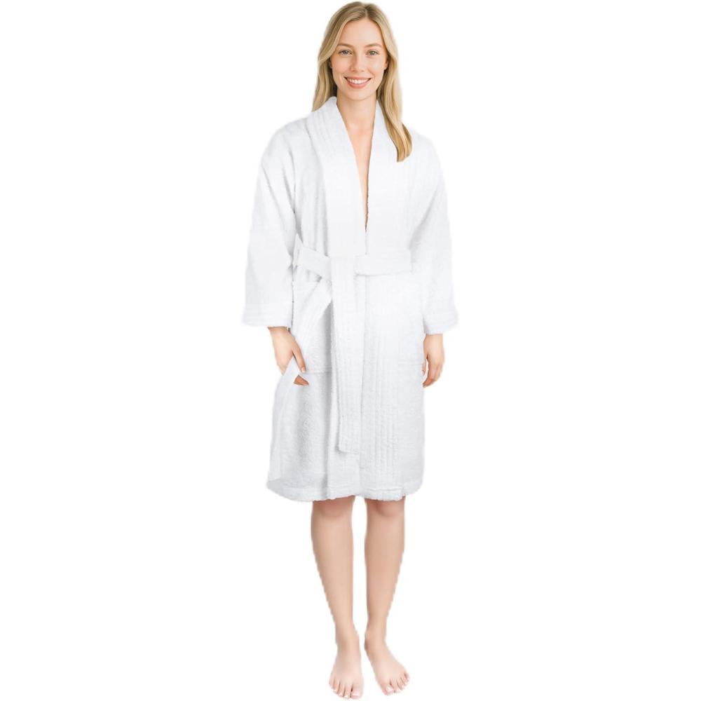 imageAmerican Soft Linen Womens 100 Cotton Terry Bathrobe  Soft Absorbent Quick Dry Turkish Robes for Women Quality HousecoatWhite