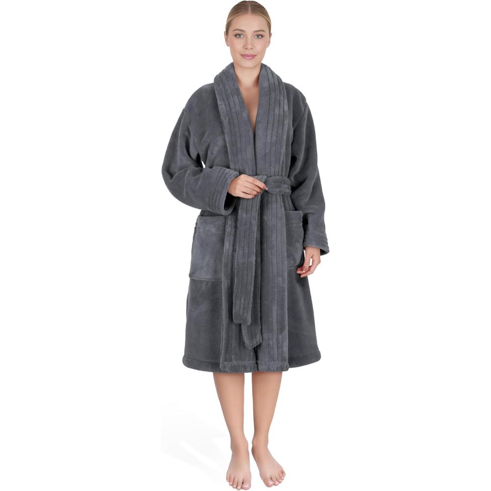 imageAmerican Soft Linen Womens Fleece Bathrobe Luxury Soft Plush Robe for Women Cozy Spa Quality Adult Bathroom Lounge RobeDark Gray