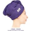 American Soft Linen 100% Cotton Hair Towels for Women, Head Towel Cap, Cotton Hair Turban Towel Wrap for Long Curly Anti Frizz Hair, Soft and Absorbent Cotton Hair Towels 2 Pack, White(Purple)
