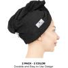 American Soft Linen 100% Cotton Hair Towels for Women, Head Towel Cap, Cotton Hair Turban Towel Wrap for Long Curly Anti Frizz Hair, Soft and Absorbent Cotton Hair Towels 2 Pack, White(Purple – Black)