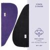 American Soft Linen 100% Cotton Hair Towels for Women, Head Towel Cap, Cotton Hair Turban Towel Wrap for Long Curly Anti Frizz Hair, Soft and Absorbent Cotton Hair Towels 2 Pack, Light Gray(Purple – Black)
