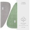 American Soft Linen 100% Cotton Hair Towels for Women, Head Towel Cap, Cotton Hair Turban Towel Wrap for Long Curly Anti Frizz Hair, Soft and Absorbent Cotton Hair Towels 2 Pack, White(Light Grey – Sage)