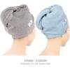 American Soft Linen 100% Cotton Hair Towels for Women, Head Towel Cap, Cotton Hair Turban Towel Wrap for Long Curly Anti Frizz Hair, Soft and Absorbent Cotton Hair Towels 2 Pack, White(Light Grey – Sky Blue)