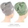 American Soft Linen 100% Cotton Hair Towels for Women, Head Towel Cap, Cotton Hair Turban Towel Wrap for Long Curly Anti Frizz Hair, Soft and Absorbent Cotton Hair Towels 2 Pack, White(Light Grey – Sage)