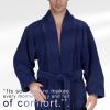American Soft Linen Luxury Men’s Fleece Bathrobe Soft Warm Lightweight Plush Robe for Men Cozy Absorbent Spa Hotel Quality(Navy Blue)