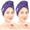 American Soft Linen 100% Cotton Hair Towels for Women, Head Towel Cap, Cotton Hair Turban Towel Wrap for Long Curly Anti Frizz Hair, Soft and Absorbent Cotton Hair Towels 2 Pack, White(Purple)