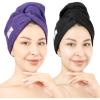 American Soft Linen 100% Cotton Hair Towels for Women, Head Towel Cap, Cotton Hair Turban Towel Wrap for Long Curly Anti Frizz Hair, Soft and Absorbent Cotton Hair Towels 2 Pack, White(Purple – Black)