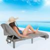 American Soft Linen Chaise Lounge Covers with Pocket, 86″x32″ Oversized Beach Pool Lounge Chair Towel, Beige(Gray Chair Towel)